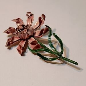 Sandor Co Floral Brooch in Pink and Green Vintage Signed Granny Chic